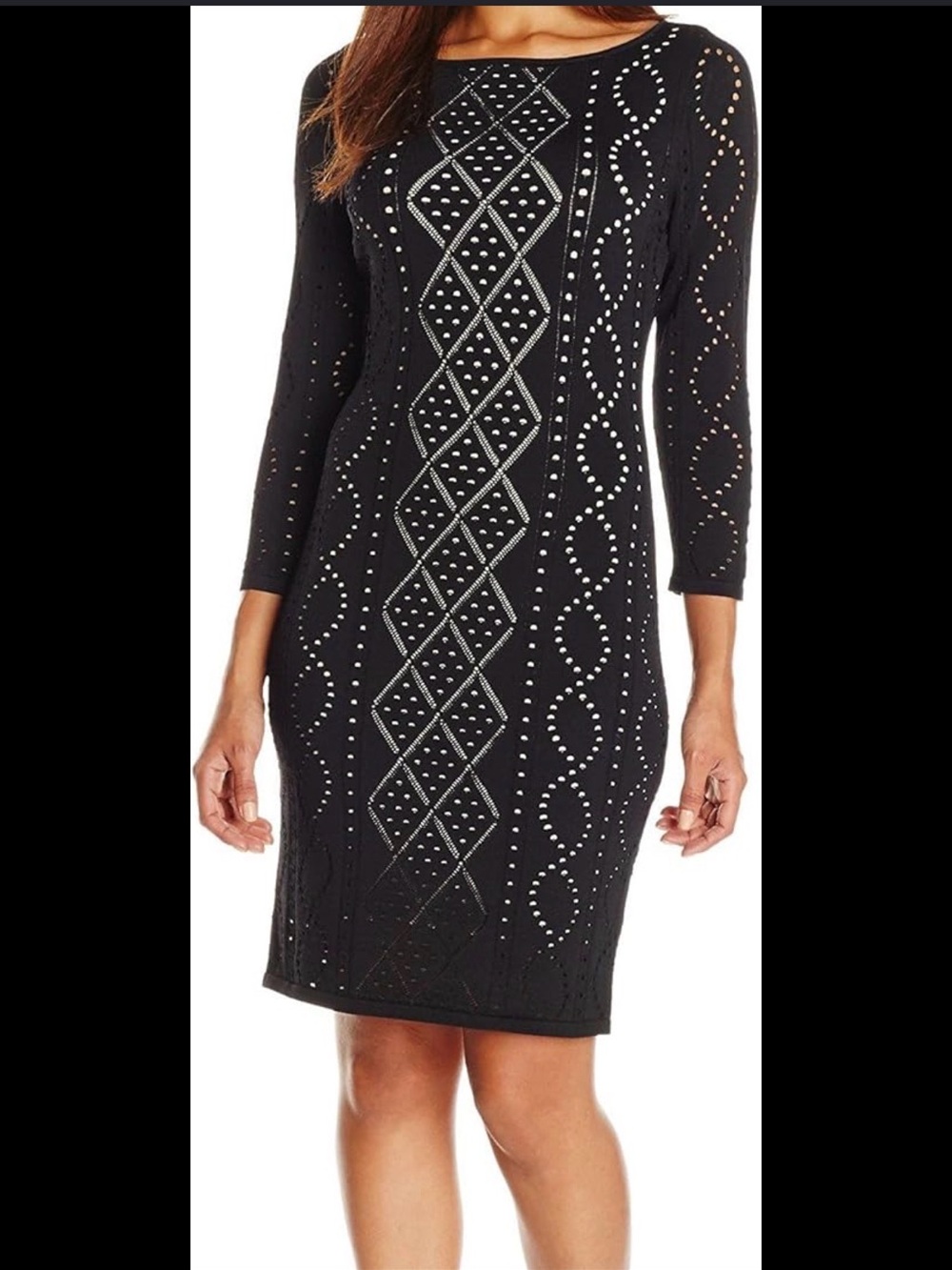Calvin Klein Black Long Sleeve Eyelet Dress